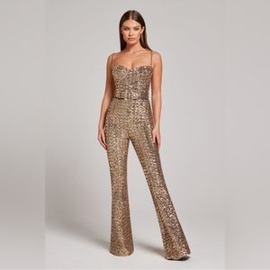 NWT! Nadine Merabi Gold Lucinda Jumpsuit size S/M